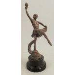 A white metal model, of a lady dancing with floral garland, on plinth base, height 10.5ins