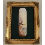 A Royal Worcester framed porcelain plaque, decorated with cormorants on a cliff by Johnson, dated