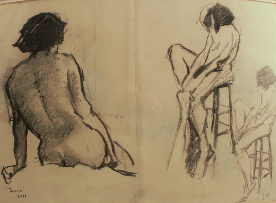 David Phipps, charcoal drawings, studies of nudes, dated 2001, 13.5ins x 19ins - Image 2 of 6