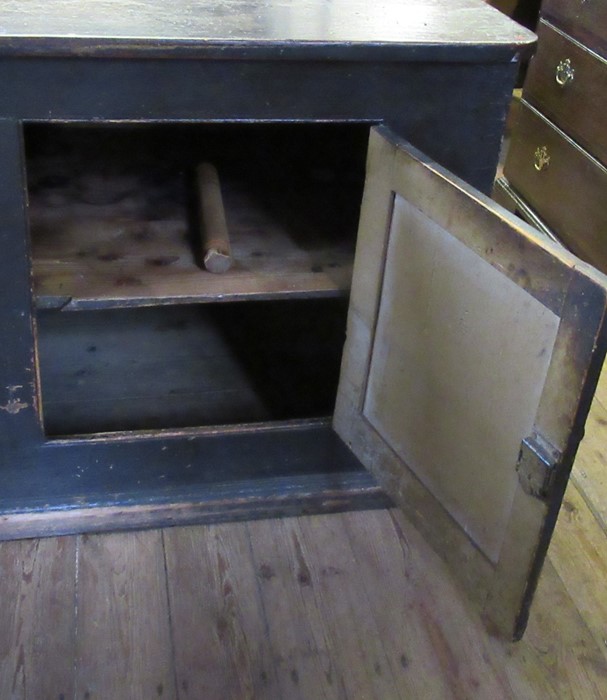 A 19th century painted and stained cupboard base, possibly pine, having two cupboard doors and a - Image 2 of 3