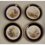 Four Royal Worcester plates, two decorated with Highland cattle in landscape and two with English
