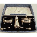 A Walker and Hall hallmarked silver boxed condiment set