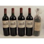 Four bottles of Chateau Cantemerle, Haut-Medoc, 1996 and a bottle of 1988 Chateau Bel air, Saint-