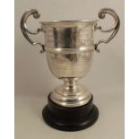 A silver two handled trophy cup, with presentation inscription and winners names, Fitzwear Golf