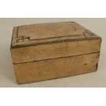 A shagreen and silver inlaid shagreen cigarette box, 5ins x 3.75ins, height 2.5ins