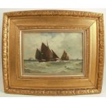 William Vallance, oil on artist board, seascape with boats in full sail. 9ins x 13ins
