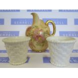 A Royal Worcester blush ivory flat back jug, decorated with floral sprays, shape number 1094,