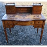 An Edwardian Sheraton revival crossbanded mahogany and marquetry ladies writing desk, with brass