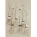 A set of six Scottish provincial silver fiddle pattern dinner forks, maker Thomas Stewart of