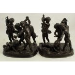 A pair of bronze figure groups, of putti and a goat, one signed Clodion, 8ins x 8ins x 6ins