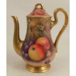 A Royal Worcester coffee pot, decorated with hand painted fruitCondition Report: Good condition