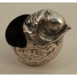 A silver novelty pin cushion, formed as a chick, Chester 1911, maker Sampson Mordan & Co