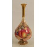 A Royal Worcester vase, decorated with fruit to a mossy ground by Freeman, with gilt neck, shape