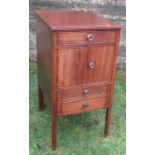 A 19th century mahogany bedside cupboard, fitted with a drawer over two cupboard doors, and one deep