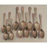 A set of eight silver tea spoons, with engraved inscription to the back of the bowl, Birmingham