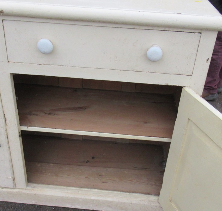 A 19th century painted pine cupboard dresser, having two drawers, with two cupboard doors below, - Image 3 of 4