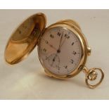 A Swiss Le Phare 18ct gold cased quarter repeating chronograph full hunter pocket watch, circa 1900,