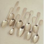 Ten Scottish provincial silver tea spoons, some fiddle pattern and some engraved with initials,