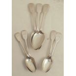 A set of four Scottish provincial silver fiddle pattern tea spoons, engraved with initials, together