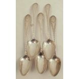 A set of five Scottish provincial silver tea spoons, with engraved decoration and initials, marked