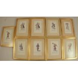 A set of nine coloured French prints, depicting various tradesmen with titles, 4.75ins x 2.75ins