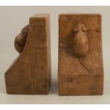 A pair of Robert Mouseman Thompson oak book ends, height 6insCondition Report: Satisfactory
