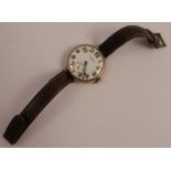 J W Benson, a gentleman's 9 carat gold mechanical wrist watch, on a strap, the enamel dial with