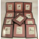 Howard Leigh, thirteen black and white etchings, planes in flight, 5.5ins x 4.25ins
