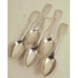 A set of five Scottish provincial silver fiddle pattern tea spoons, marked J. WA LK ER in separate
