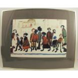L S Lowry, colour print, People Standing About, signed in pencil and with Fine Art Trade Folio