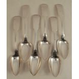 A set of six North European silver fiddle pattern serving spoons, with indistinct hallmarks , weight