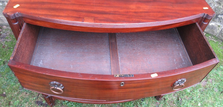 A bow front chest, of three long drawers flanked by reeded columns, width 37ins x depth 22ins x - Image 4 of 4