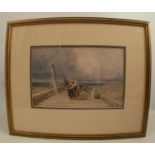 A 19th century English school, watercolour, figures on a jetty, bears signature D Cox Junior, 6.