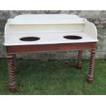 A Victorian walnut marble topped wash stand, with marble shelf to the gallery back and sides, with