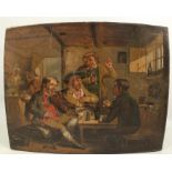 A 19th century school, oil on canvas, figures in a tavern interior, 12.5ins x 16ins