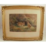 C H C Baldwyn, watercolour, rabbits in mossy landscape, dated 1924, 10ins x 15insCondition Report: