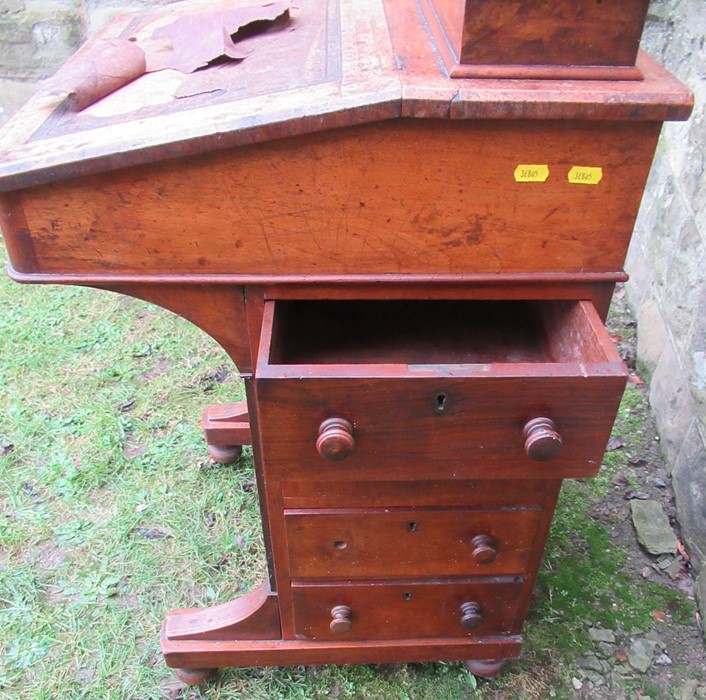 A late 19th century burr walnut davenport, having a stationery compartment, and four drawers and - Image 2 of 4