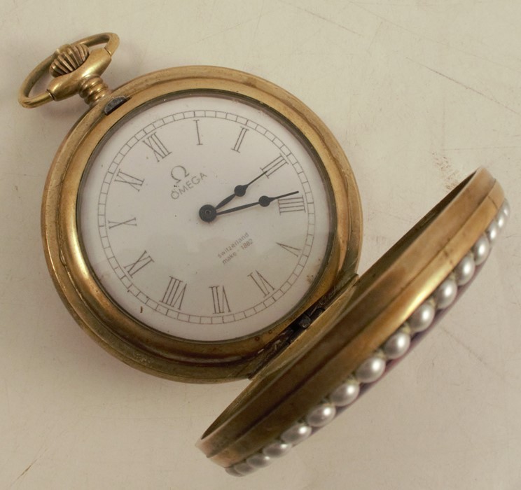 A lady's hunter pocket watch, the dial marked Omega, with enamel decoration to the front and back of - Image 3 of 4