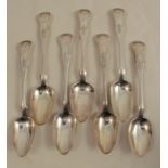 A set of seven Scottish silver Kings pattern tea spoons, single struck and engraved with an initial,