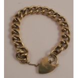 A 9 carat gold bracelet, of hollow curb links, to a padlock clasp, 23g gross
