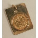 A 1916 gold half sovereign, in a 9ct gold mount, total weight 13g