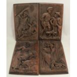 Four carved oak panels, carved with figures, 16ins x 9.5ins