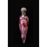 Thomas Webb, a cameo scent bottle with a silver top, having floral decoration, white cut through