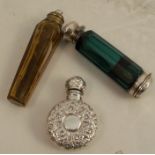 A Victorian green glass scent double ended scent bottle, with silver mounts, having a vinaigrette to