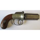 An Antique pepperbox revolver, engraved Piper Cambridge, together with an Antique flint lock pistol,