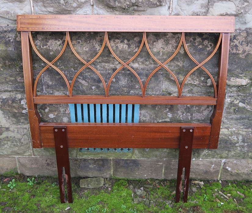 An Edwardian style mahogany single bed headboard, width 36ins x length 75ins