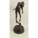 A bronze model, of a semi nude female, with swirls of fabric, on socle base, height 15.