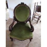 A Victorian show wood open arm grandfather's chair, with carved floral and leaf carved top frieze,