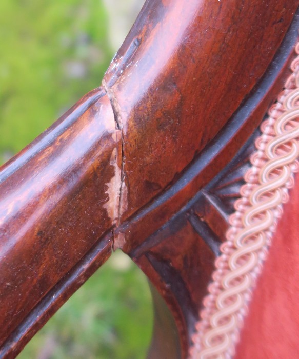 A Victorian mahogany show wood grandfather's chair, raised on short cabriole legs - Image 2 of 3