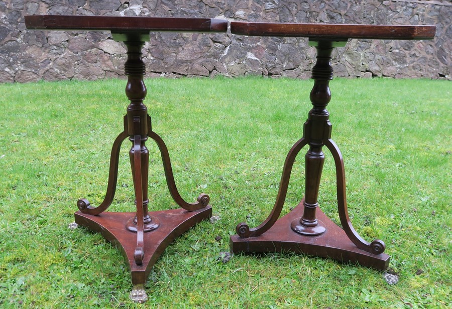 A pair of low rectangular tripod tables, decorated with an embroidered basket of fruit to the - Image 2 of 4